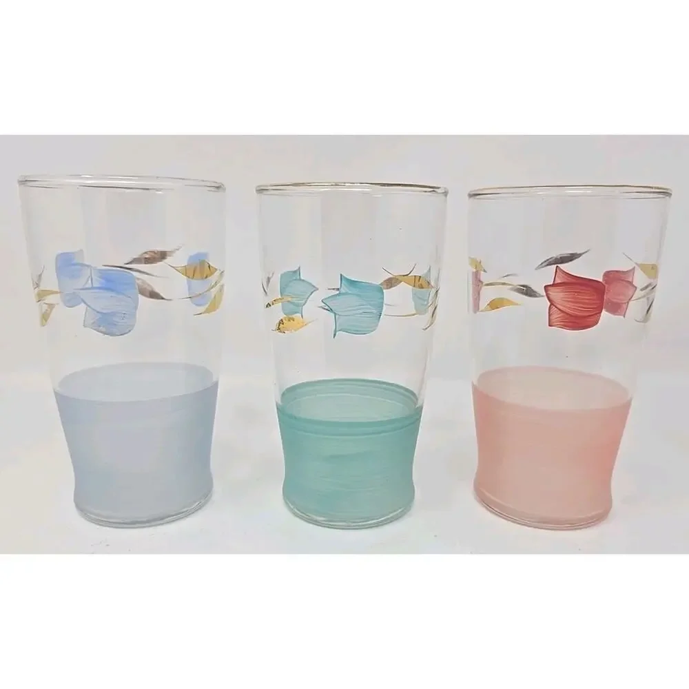 Vintage Bartlett Collins Tulip Tumbler Glasses Lot of 3 Frost Bottoms U186